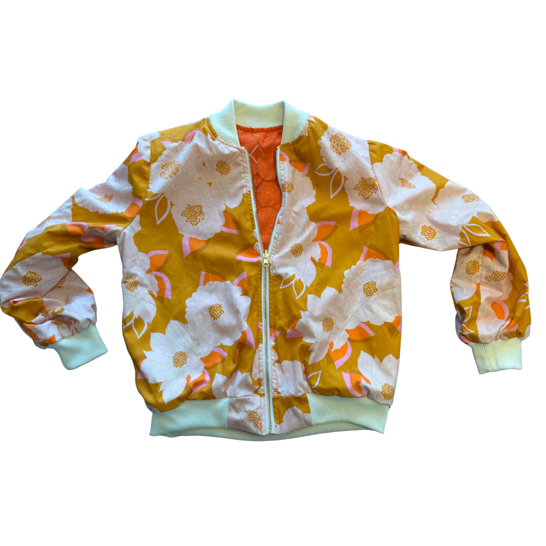 Orange Floral Bomber Jacket