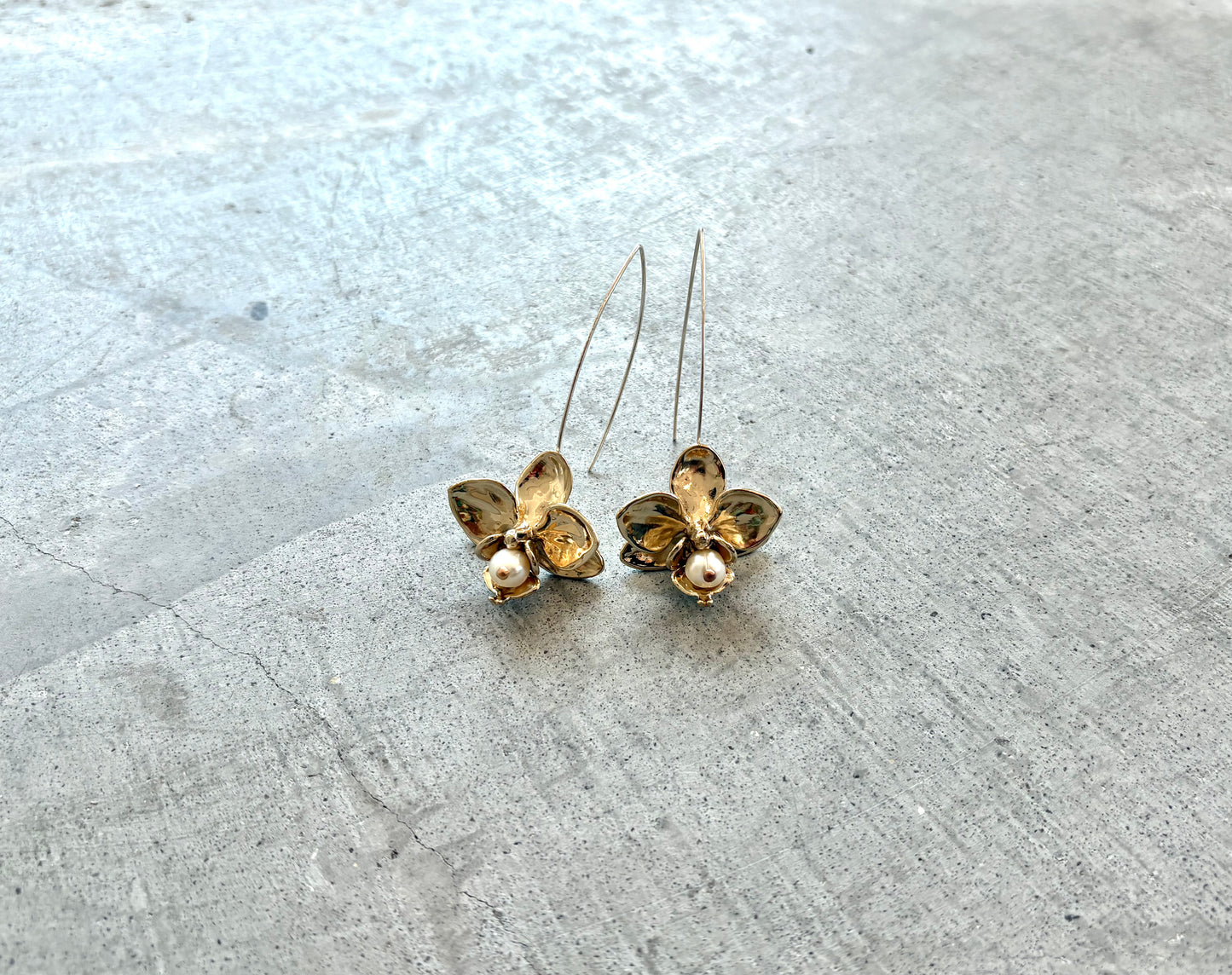 Orchid Drop Earrings with Gems or Pearls