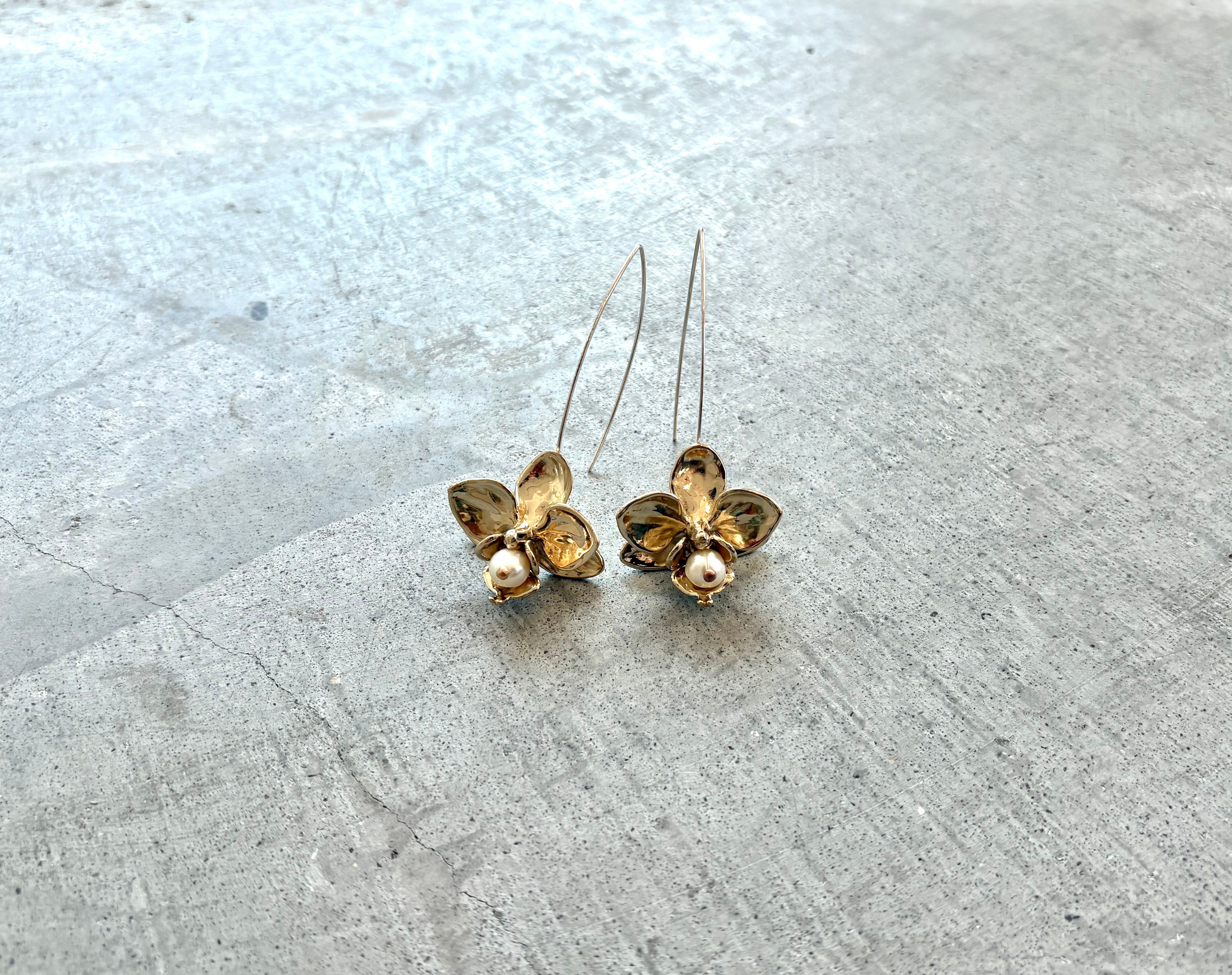 Orchid Drop Earrings with Gems or Pearls