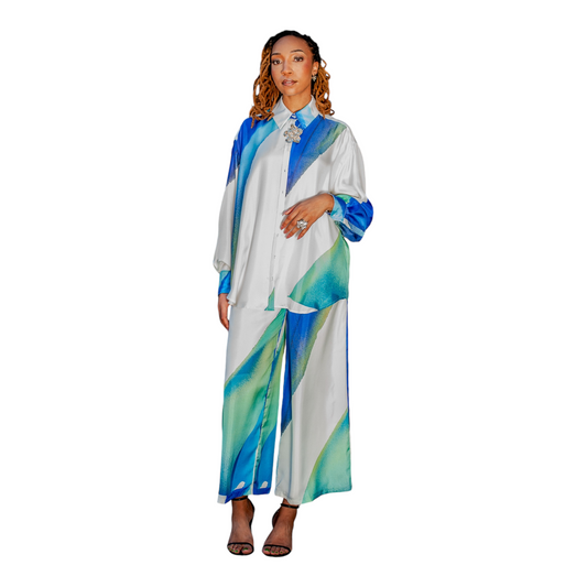 Ocean Breezes Oversized Button Down Shirt & Wide Leg Pant