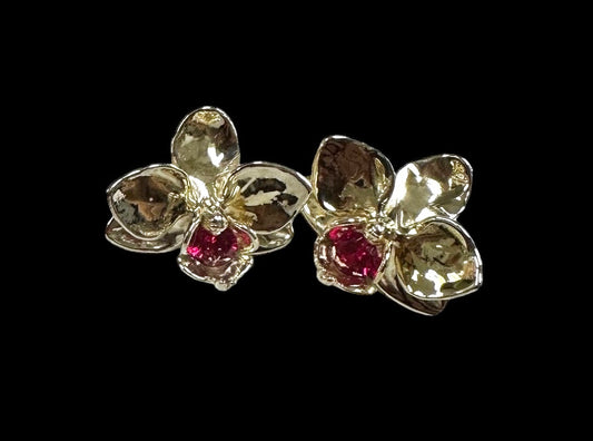 Orchid Stud Earrings with Ruby